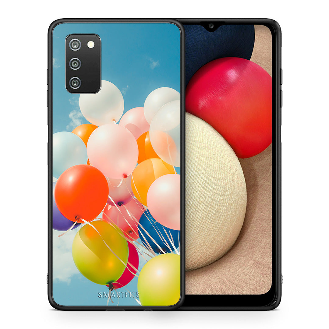 Θήκη Samsung A02s Colorful Balloons από τη Smartfits με σχέδιο στο πίσω μέρος και μαύρο περίβλημα | Samsung A02s Colorful Balloons case with colorful back and black bezels
