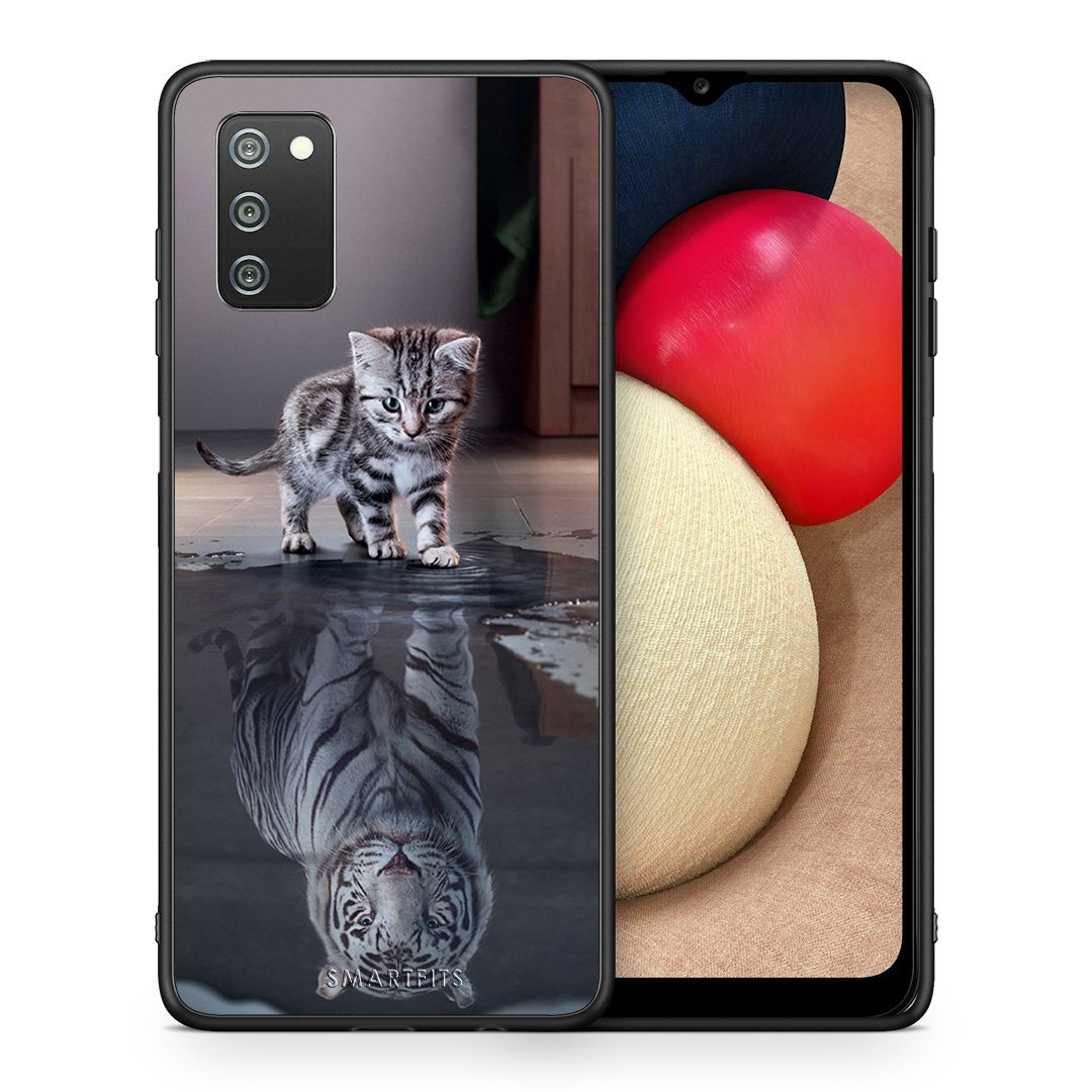 Θήκη Samsung A02s Tiger Cute από τη Smartfits με σχέδιο στο πίσω μέρος και μαύρο περίβλημα | Samsung A02s Tiger Cute case with colorful back and black bezels