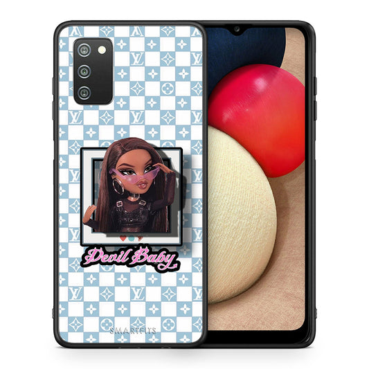 Θήκη Αγίου Βαλεντίνου Samsung A02s Devil Baby από τη Smartfits με σχέδιο στο πίσω μέρος και μαύρο περίβλημα | Samsung A02s Devil Baby case with colorful back and black bezels