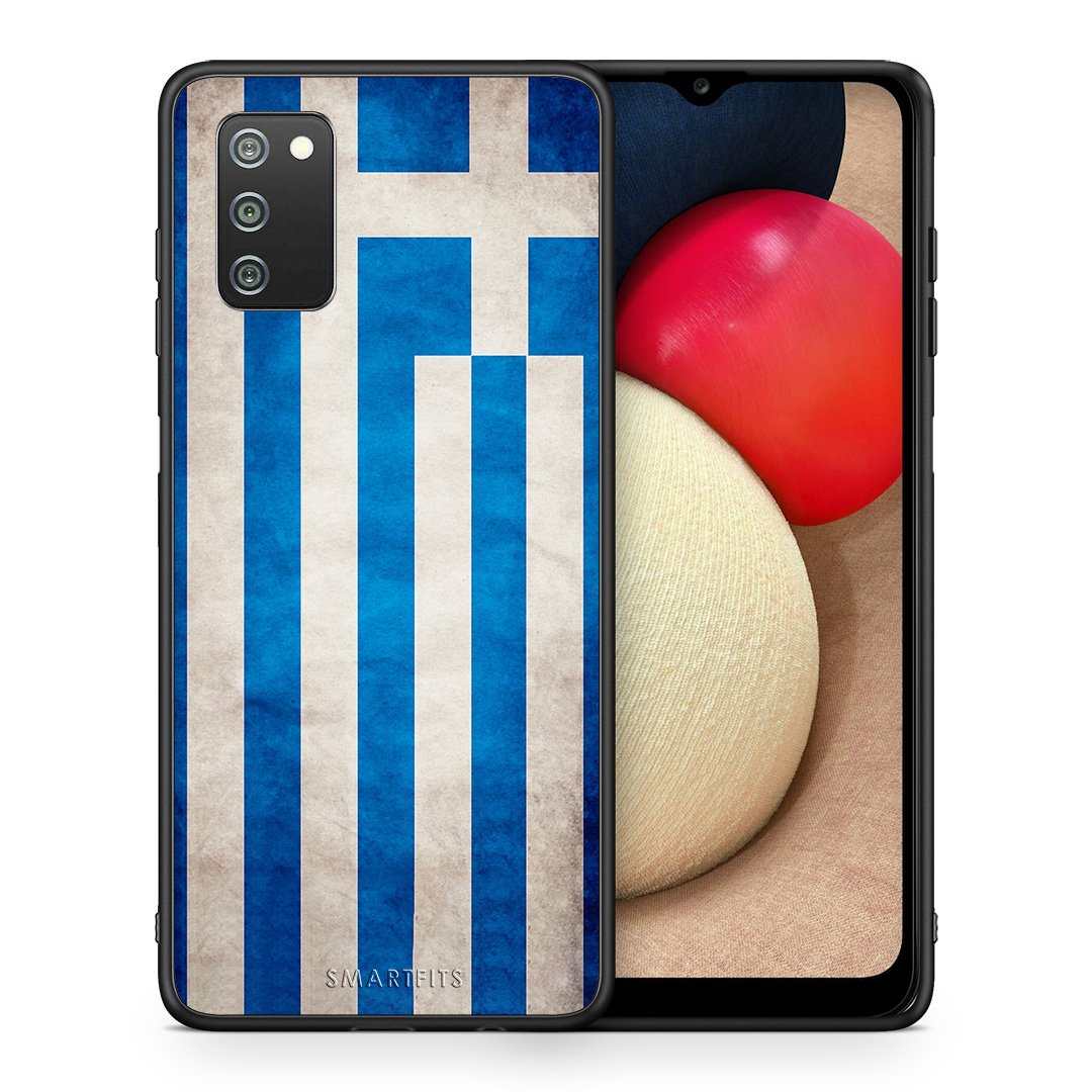 Θήκη Samsung A02s Greek Flag από τη Smartfits με σχέδιο στο πίσω μέρος και μαύρο περίβλημα | Samsung A02s Greek Flag case with colorful back and black bezels