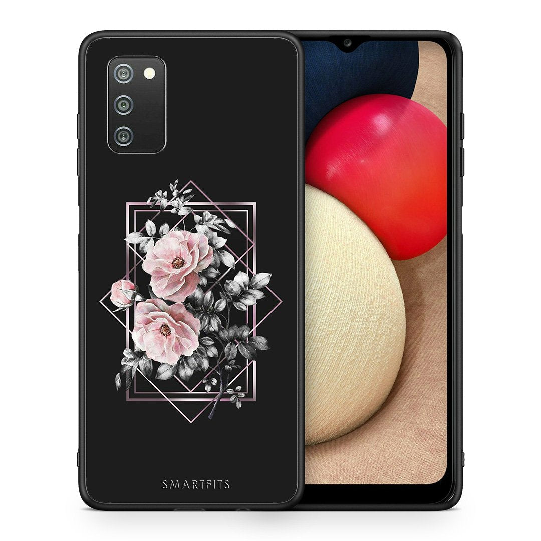 Θήκη Samsung A02s Frame Flower από τη Smartfits με σχέδιο στο πίσω μέρος και μαύρο περίβλημα | Samsung A02s Frame Flower case with colorful back and black bezels