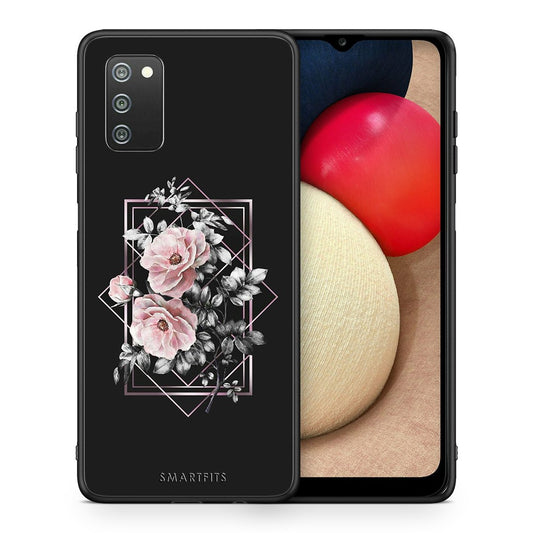 Θήκη Samsung A02s Frame Flower από τη Smartfits με σχέδιο στο πίσω μέρος και μαύρο περίβλημα | Samsung A02s Frame Flower case with colorful back and black bezels