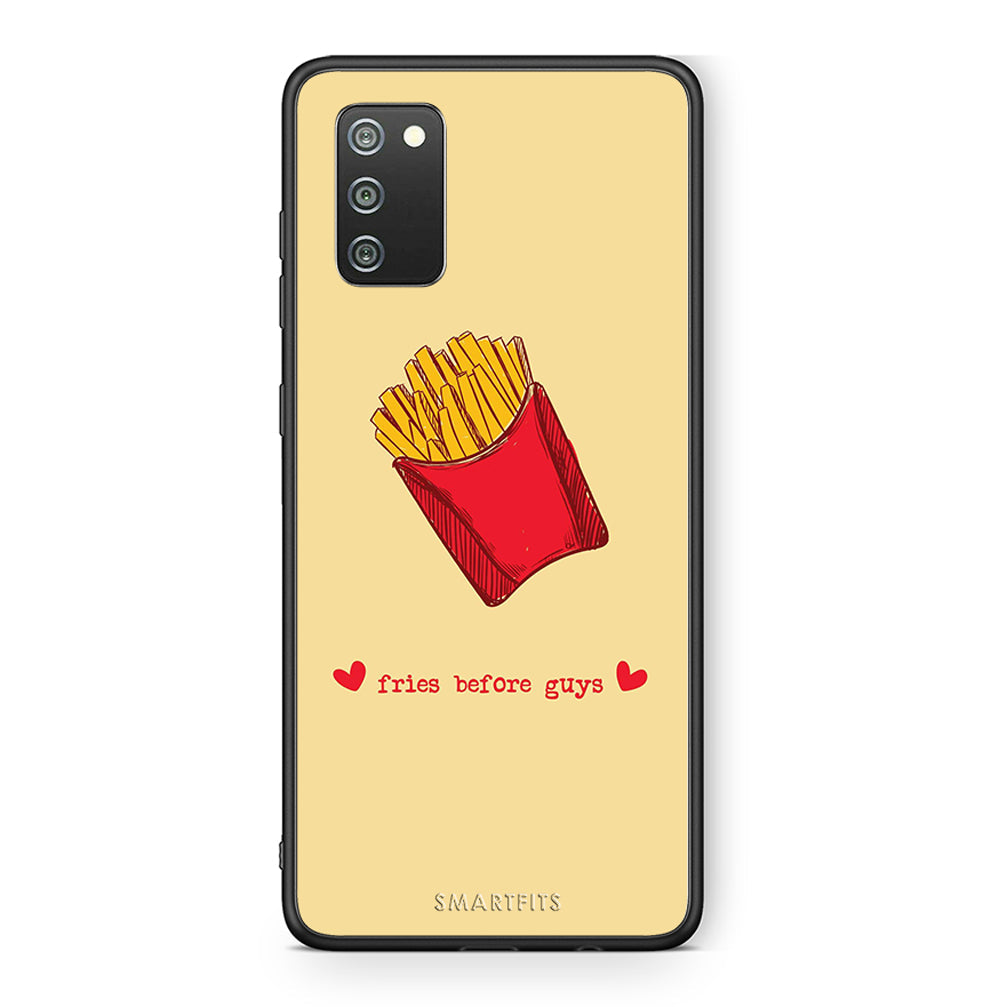 Samsung A02s Fries Before Guys Θήκη Αγίου Βαλεντίνου από τη Smartfits με σχέδιο στο πίσω μέρος και μαύρο περίβλημα | Smartphone case with colorful back and black bezels by Smartfits