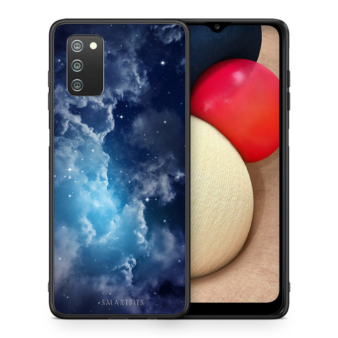 Θήκη Samsung A02s Blue Sky Galaxy από τη Smartfits με σχέδιο στο πίσω μέρος και μαύρο περίβλημα | Samsung A02s Blue Sky Galaxy case with colorful back and black bezels