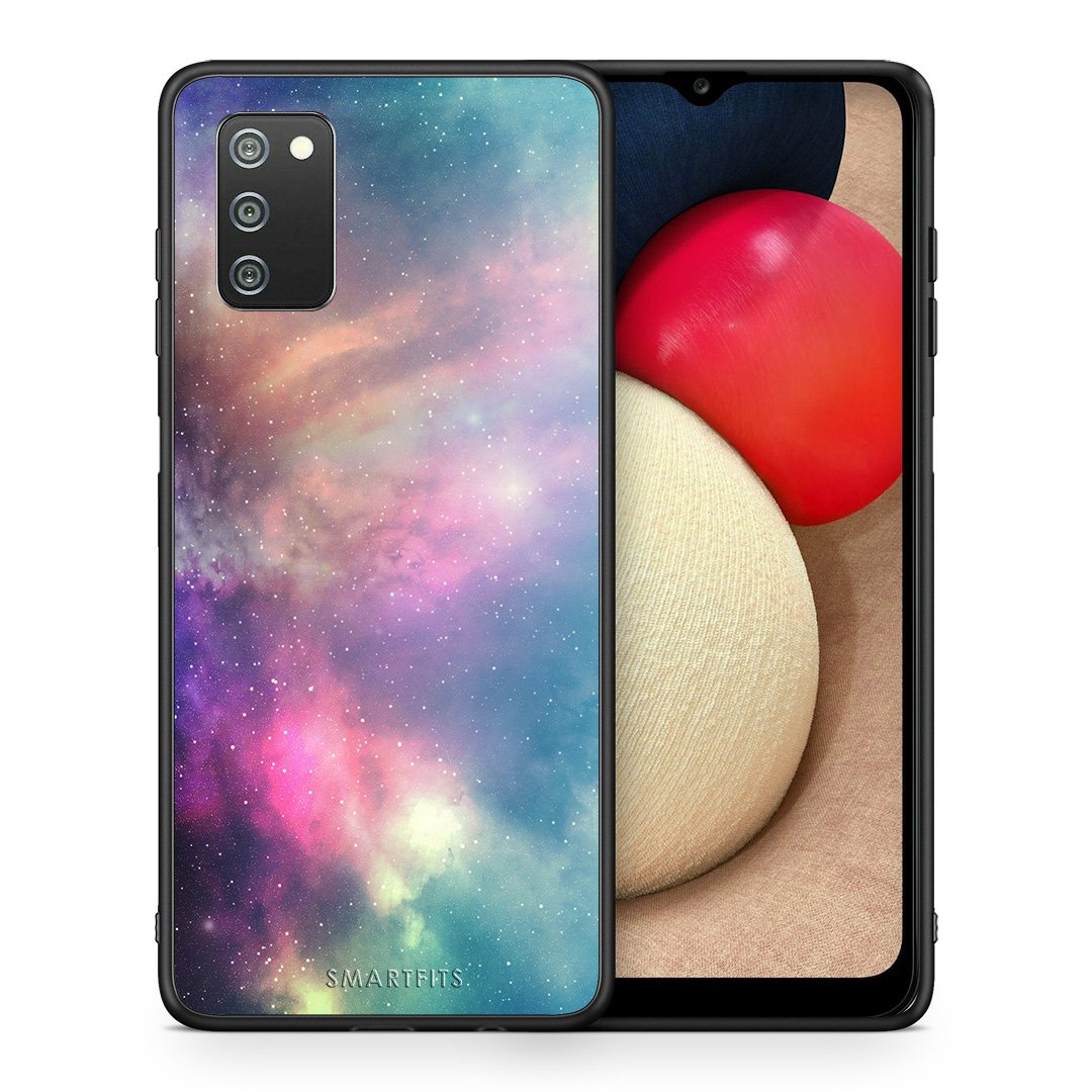 Θήκη Samsung A02s Rainbow Galaxy από τη Smartfits με σχέδιο στο πίσω μέρος και μαύρο περίβλημα | Samsung A02s Rainbow Galaxy case with colorful back and black bezels