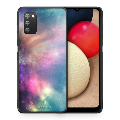Θήκη Samsung A02s Rainbow Galaxy από τη Smartfits με σχέδιο στο πίσω μέρος και μαύρο περίβλημα | Samsung A02s Rainbow Galaxy case with colorful back and black bezels