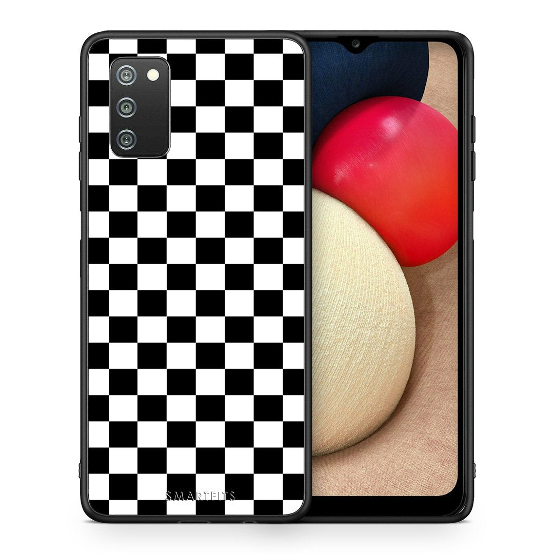 Θήκη Samsung A02s Squares Geometric από τη Smartfits με σχέδιο στο πίσω μέρος και μαύρο περίβλημα | Samsung A02s Squares Geometric case with colorful back and black bezels