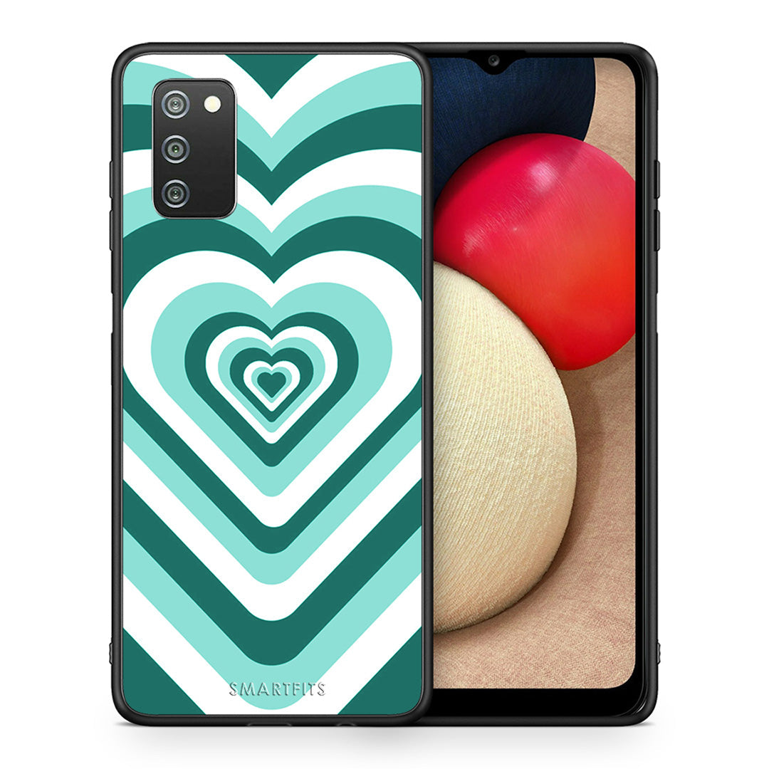 Θήκη Samsung A02s Green Hearts από τη Smartfits με σχέδιο στο πίσω μέρος και μαύρο περίβλημα | Samsung A02s Green Hearts case with colorful back and black bezels