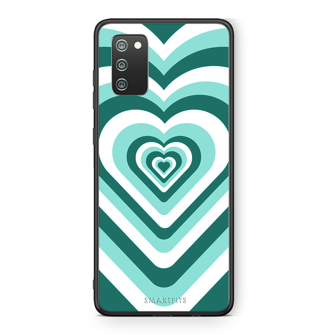Samsung A02s Green Hearts θήκη από τη Smartfits με σχέδιο στο πίσω μέρος και μαύρο περίβλημα | Smartphone case with colorful back and black bezels by Smartfits