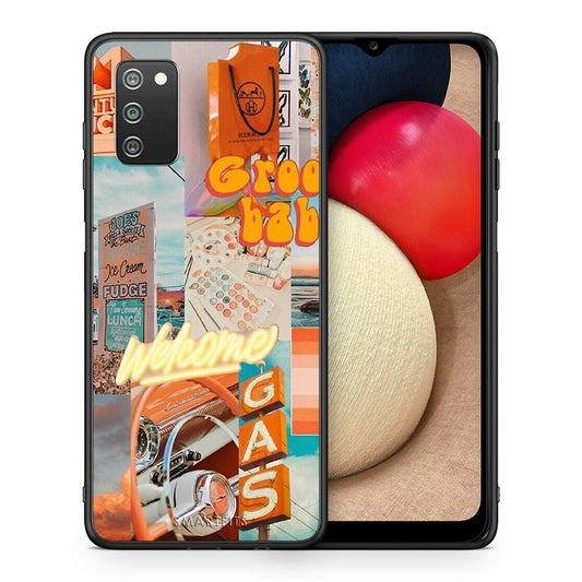 Θήκη Αγίου Βαλεντίνου Samsung A02s Groovy Babe από τη Smartfits με σχέδιο στο πίσω μέρος και μαύρο περίβλημα | Samsung A02s Groovy Babe case with colorful back and black bezels