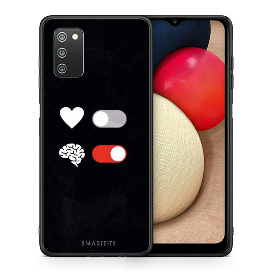 Θήκη Αγίου Βαλεντίνου Samsung A02s Heart Vs Brain από τη Smartfits με σχέδιο στο πίσω μέρος και μαύρο περίβλημα | Samsung A02s Heart Vs Brain case with colorful back and black bezels