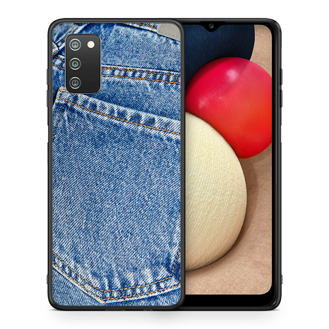 Θήκη Samsung A02s Jeans Pocket από τη Smartfits με σχέδιο στο πίσω μέρος και μαύρο περίβλημα | Samsung A02s Jeans Pocket case with colorful back and black bezels