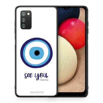 Θήκη Samsung A02s Karma Says από τη Smartfits με σχέδιο στο πίσω μέρος και μαύρο περίβλημα | Samsung A02s Karma Says case with colorful back and black bezels