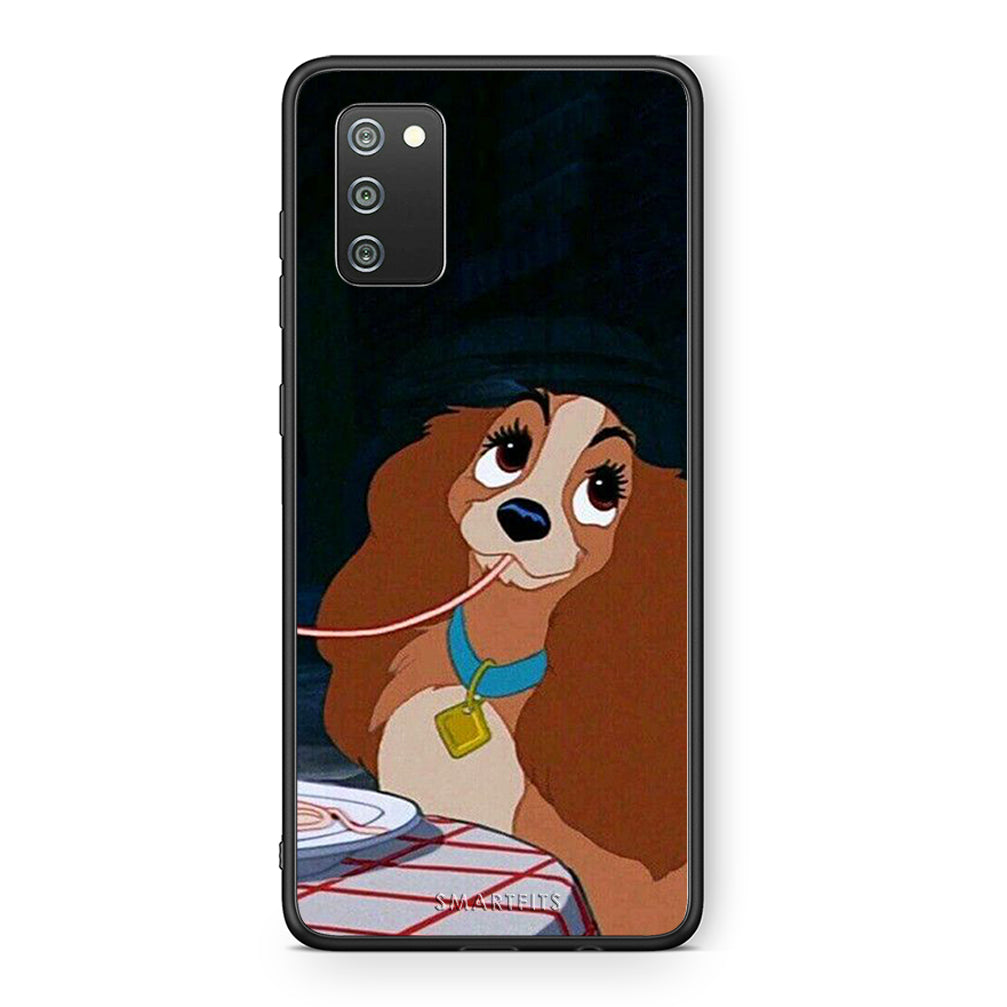 Samsung A02s Lady And Tramp 2 Θήκη Αγίου Βαλεντίνου από τη Smartfits με σχέδιο στο πίσω μέρος και μαύρο περίβλημα | Smartphone case with colorful back and black bezels by Smartfits