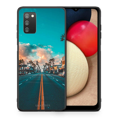 Θήκη Samsung A02s City Landscape από τη Smartfits με σχέδιο στο πίσω μέρος και μαύρο περίβλημα | Samsung A02s City Landscape case with colorful back and black bezels