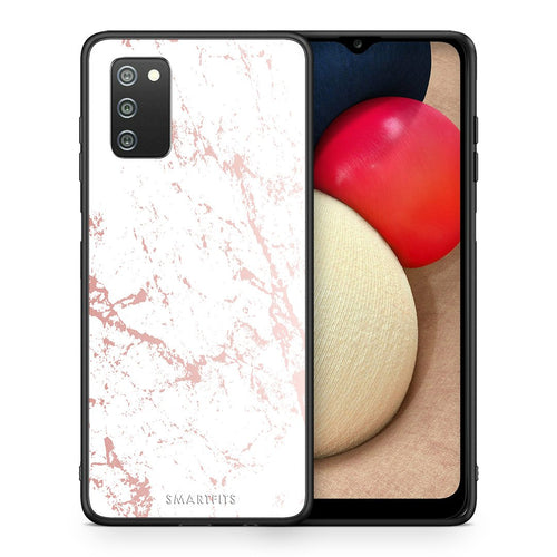Θήκη Samsung A02s Pink Splash Marble από τη Smartfits με σχέδιο στο πίσω μέρος και μαύρο περίβλημα | Samsung A02s Pink Splash Marble case with colorful back and black bezels