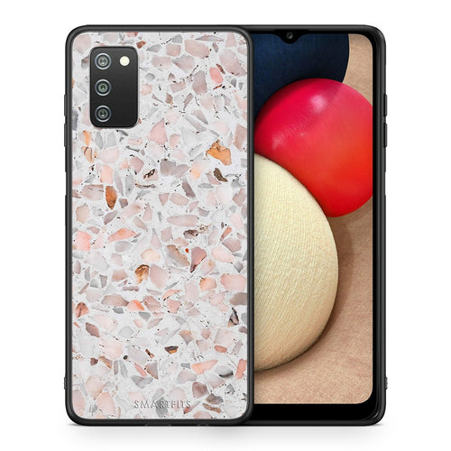 Θήκη Samsung A02s Marble Terrazzo από τη Smartfits με σχέδιο στο πίσω μέρος και μαύρο περίβλημα | Samsung A02s Marble Terrazzo case with colorful back and black bezels