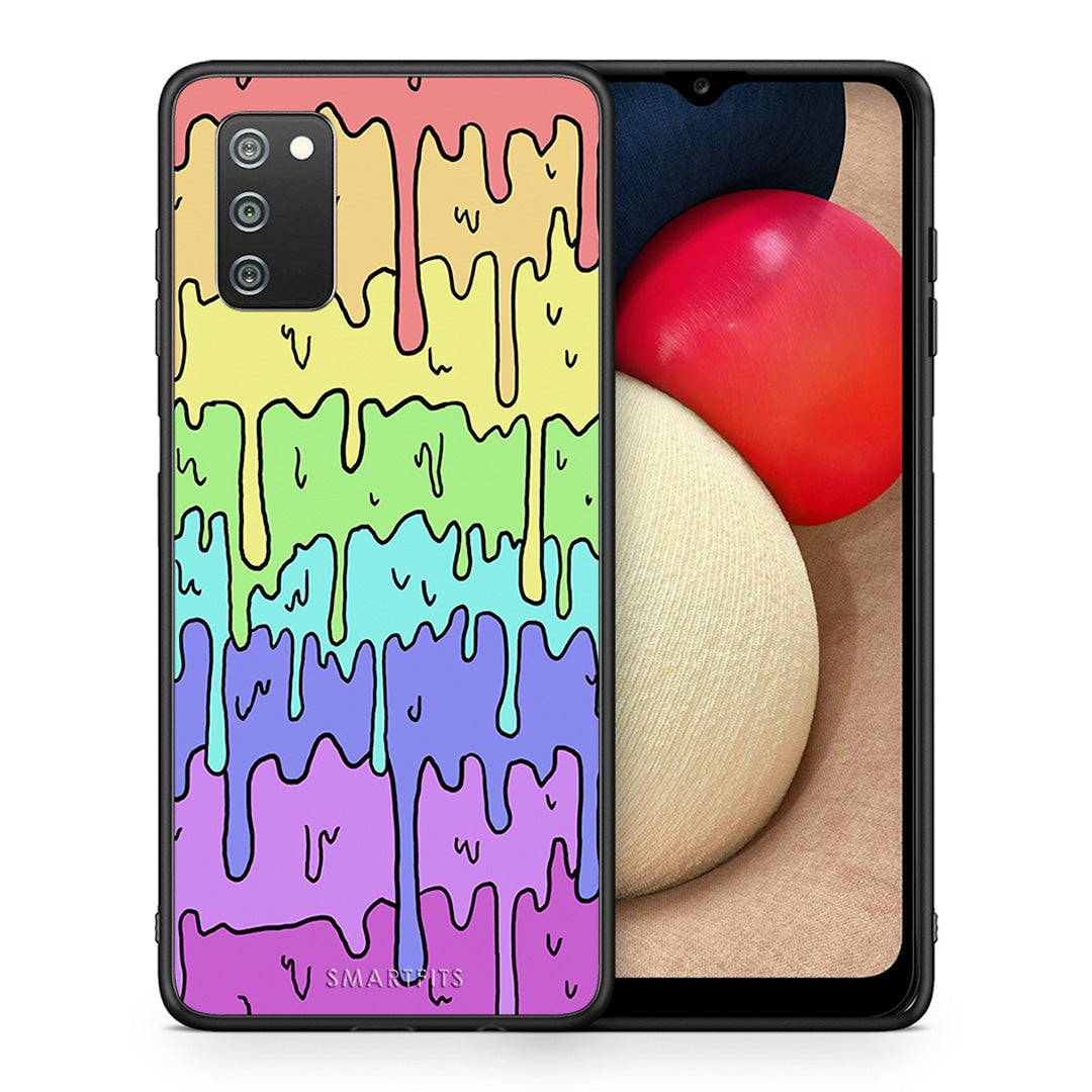 Θήκη Samsung A02s Melting Rainbow από τη Smartfits με σχέδιο στο πίσω μέρος και μαύρο περίβλημα | Samsung A02s Melting Rainbow case with colorful back and black bezels