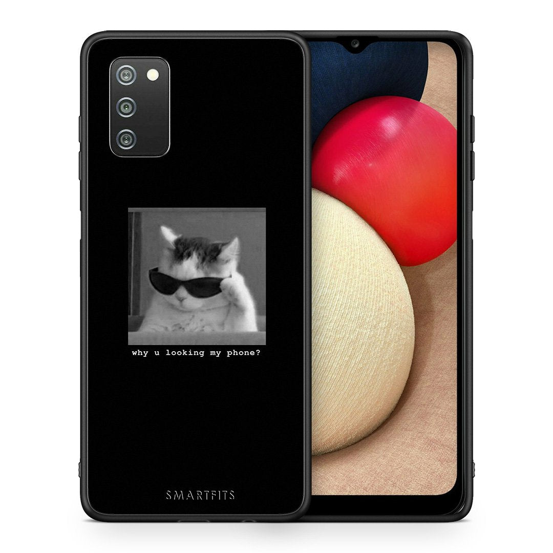 Θήκη Samsung A02s Meme Cat από τη Smartfits με σχέδιο στο πίσω μέρος και μαύρο περίβλημα | Samsung A02s Meme Cat case with colorful back and black bezels