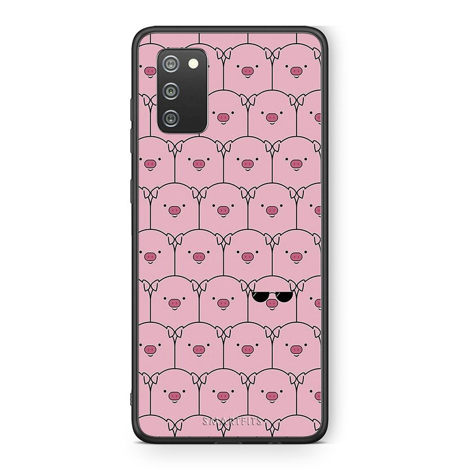 Samsung A02s Pig Glasses θήκη από τη Smartfits με σχέδιο στο πίσω μέρος και μαύρο περίβλημα | Smartphone case with colorful back and black bezels by Smartfits
