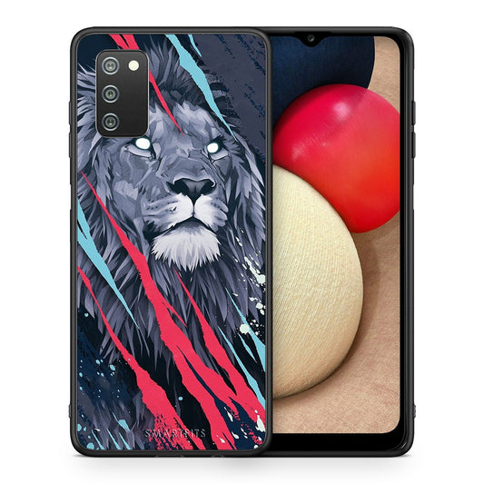 Θήκη Samsung A02s Lion Designer PopArt από τη Smartfits με σχέδιο στο πίσω μέρος και μαύρο περίβλημα | Samsung A02s Lion Designer PopArt case with colorful back and black bezels