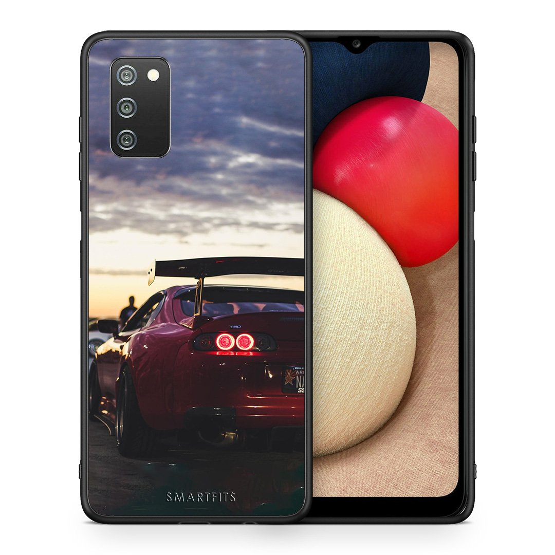 Θήκη Samsung A02s Racing Supra από τη Smartfits με σχέδιο στο πίσω μέρος και μαύρο περίβλημα | Samsung A02s Racing Supra case with colorful back and black bezels