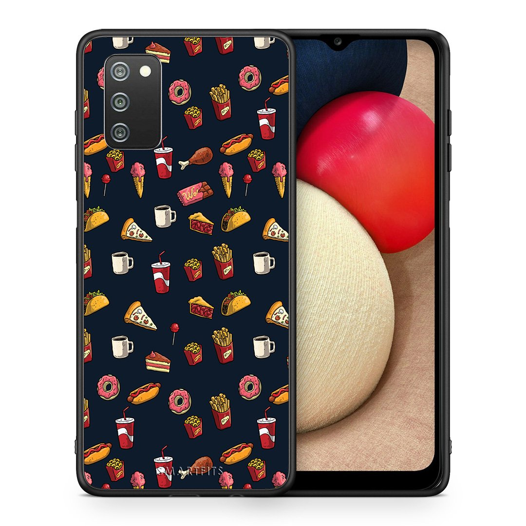 Θήκη Samsung A02s Hungry Random από τη Smartfits με σχέδιο στο πίσω μέρος και μαύρο περίβλημα | Samsung A02s Hungry Random case with colorful back and black bezels