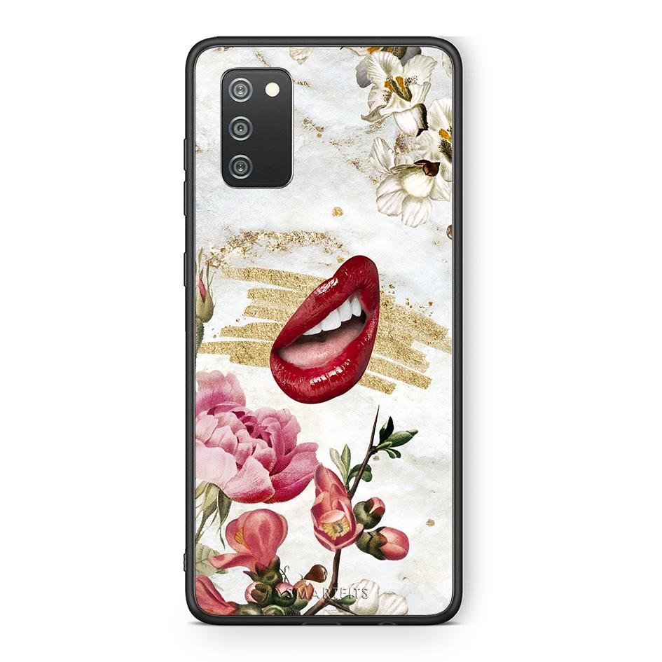 Samsung A02s Red Lips θήκη από τη Smartfits με σχέδιο στο πίσω μέρος και μαύρο περίβλημα | Smartphone case with colorful back and black bezels by Smartfits