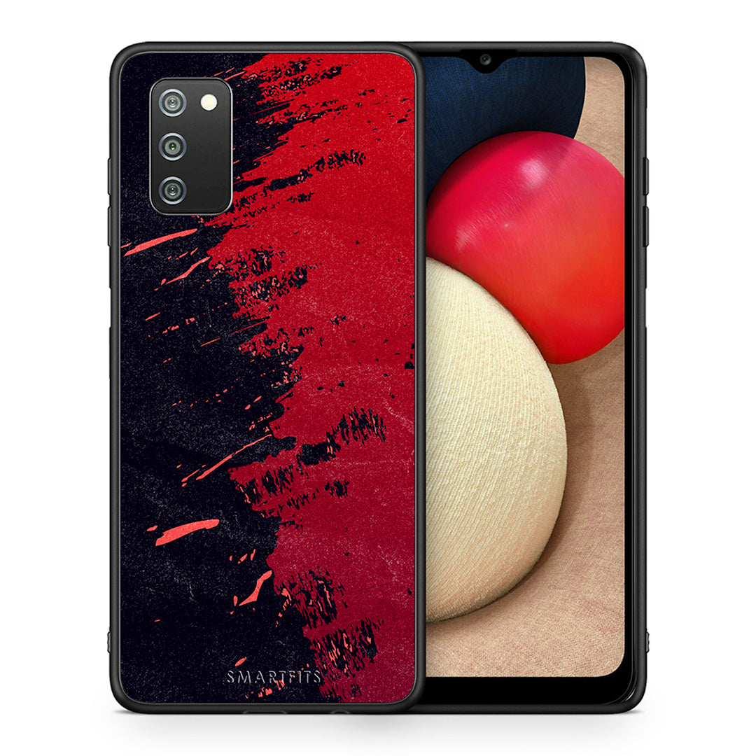 Θήκη Αγίου Βαλεντίνου Samsung A02s Red Paint από τη Smartfits με σχέδιο στο πίσω μέρος και μαύρο περίβλημα | Samsung A02s Red Paint case with colorful back and black bezels