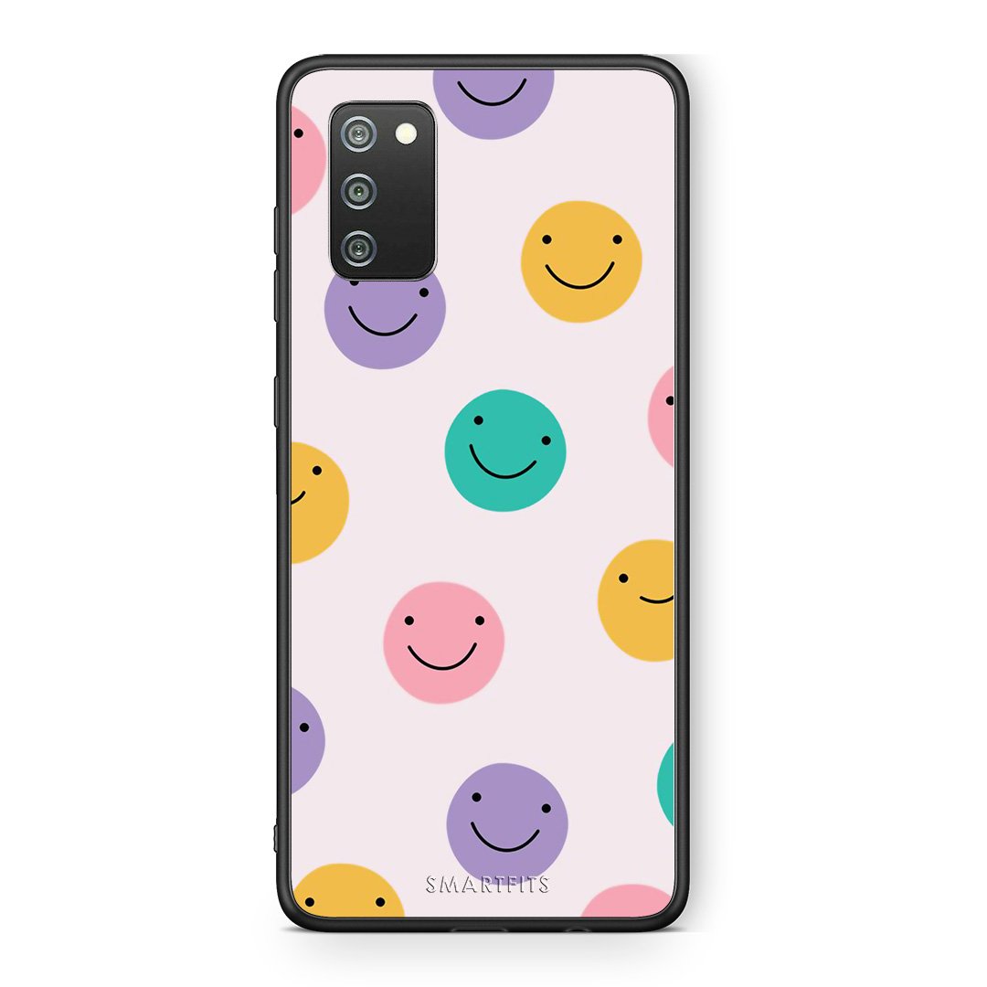 Samsung A02s Smiley Faces θήκη από τη Smartfits με σχέδιο στο πίσω μέρος και μαύρο περίβλημα | Smartphone case with colorful back and black bezels by Smartfits