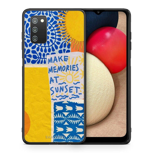 Θήκη Samsung A02s Sunset Memories από τη Smartfits με σχέδιο στο πίσω μέρος και μαύρο περίβλημα | Samsung A02s Sunset Memories case with colorful back and black bezels