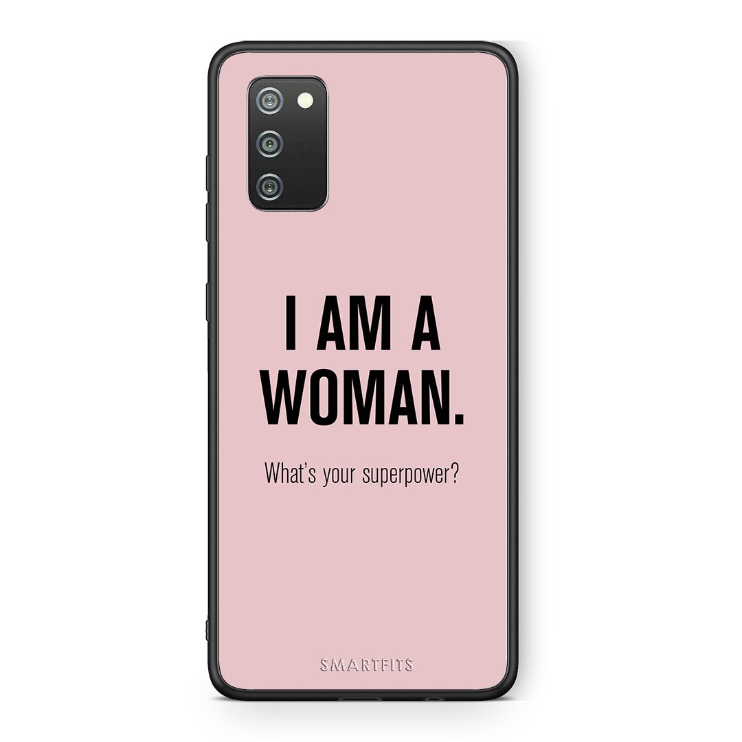 Samsung A02s Superpower Woman θήκη από τη Smartfits με σχέδιο στο πίσω μέρος και μαύρο περίβλημα | Smartphone case with colorful back and black bezels by Smartfits