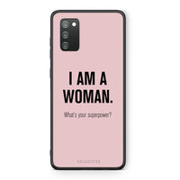 Thumbnail for Samsung A02s Superpower Woman θήκη από τη Smartfits με σχέδιο στο πίσω μέρος και μαύρο περίβλημα | Smartphone case with colorful back and black bezels by Smartfits