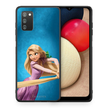 Θήκη Αγίου Βαλεντίνου Samsung A02s Tangled 2 από τη Smartfits με σχέδιο στο πίσω μέρος και μαύρο περίβλημα | Samsung A02s Tangled 2 case with colorful back and black bezels