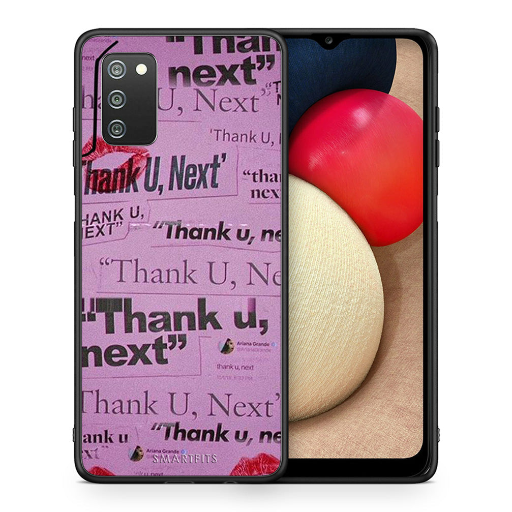 Θήκη Αγίου Βαλεντίνου Samsung A02s Thank You Next από τη Smartfits με σχέδιο στο πίσω μέρος και μαύρο περίβλημα | Samsung A02s Thank You Next case with colorful back and black bezels