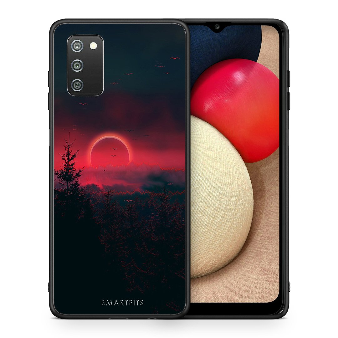 Θήκη Samsung A02s Sunset Tropic από τη Smartfits με σχέδιο στο πίσω μέρος και μαύρο περίβλημα | Samsung A02s Sunset Tropic case with colorful back and black bezels