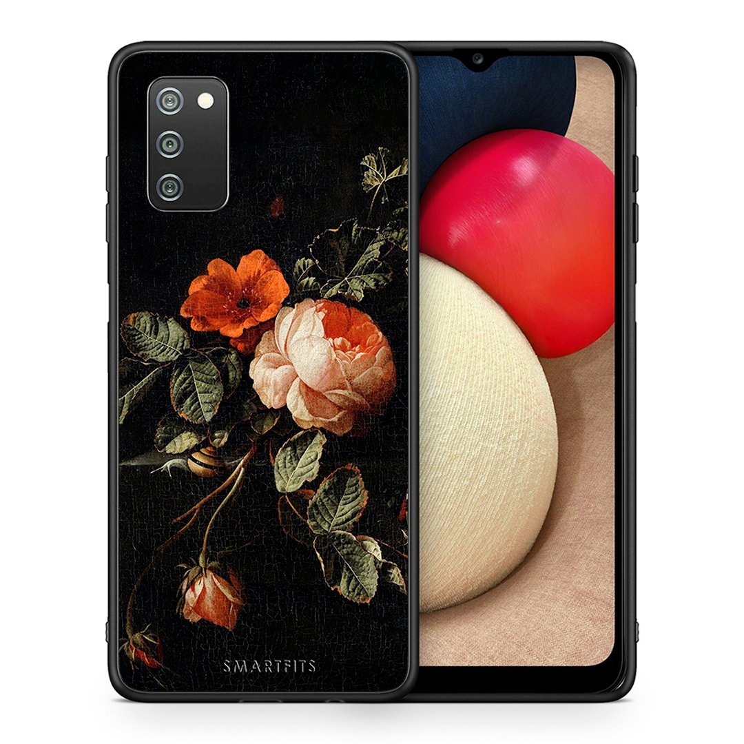 Θήκη Samsung A02s Vintage Roses από τη Smartfits με σχέδιο στο πίσω μέρος και μαύρο περίβλημα | Samsung A02s Vintage Roses case with colorful back and black bezels