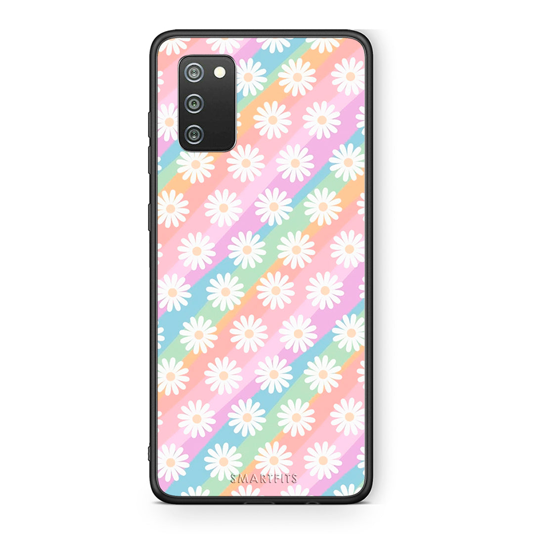Samsung A02s White Daisies θήκη από τη Smartfits με σχέδιο στο πίσω μέρος και μαύρο περίβλημα | Smartphone case with colorful back and black bezels by Smartfits