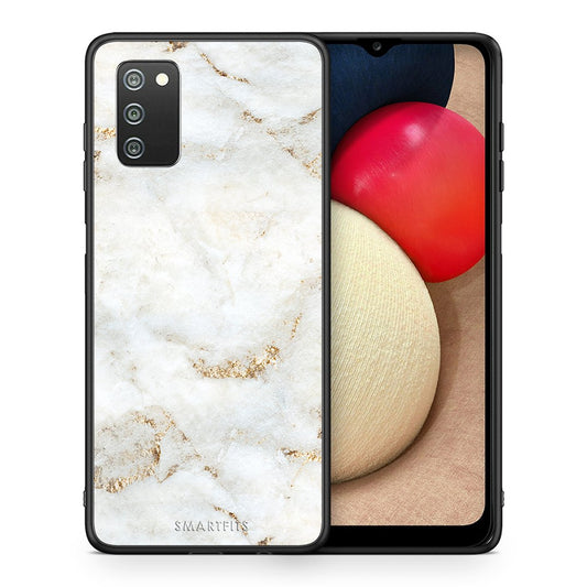 Θήκη Samsung A02s White Gold Marble από τη Smartfits με σχέδιο στο πίσω μέρος και μαύρο περίβλημα | Samsung A02s White Gold Marble case with colorful back and black bezels
