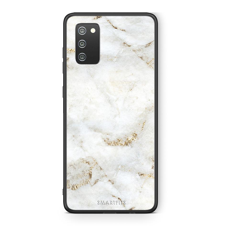 Samsung A02s White Gold Marble θήκη από τη Smartfits με σχέδιο στο πίσω μέρος και μαύρο περίβλημα | Smartphone case with colorful back and black bezels by Smartfits