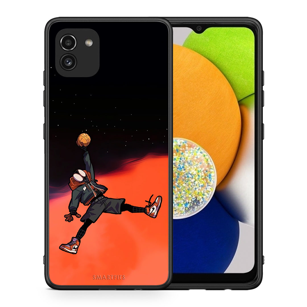 Θήκη Samsung A03 Basketball Hero από τη Smartfits με σχέδιο στο πίσω μέρος και μαύρο περίβλημα | Samsung A03 Basketball Hero case with colorful back and black bezels