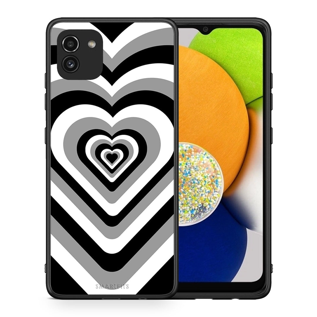 Θήκη Samsung A03 Black Hearts από τη Smartfits με σχέδιο στο πίσω μέρος και μαύρο περίβλημα | Samsung A03 Black Hearts case with colorful back and black bezels