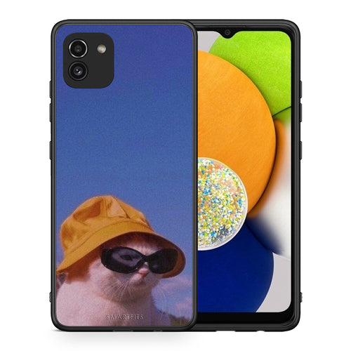 Θήκη Samsung A03 Cat Diva από τη Smartfits με σχέδιο στο πίσω μέρος και μαύρο περίβλημα | Samsung A03 Cat Diva case with colorful back and black bezels