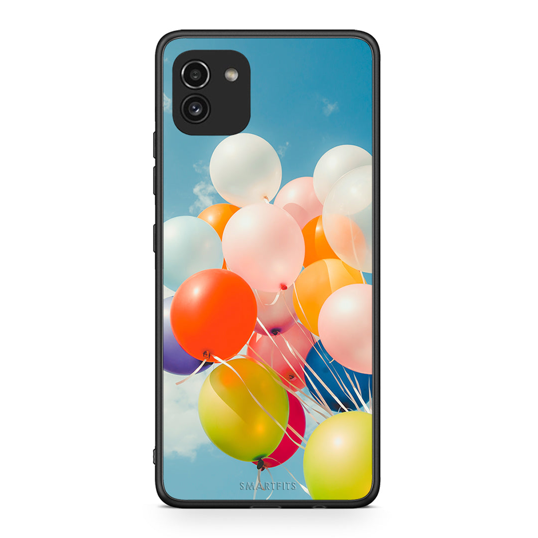 Samsung A03 Colorful Balloons θήκη από τη Smartfits με σχέδιο στο πίσω μέρος και μαύρο περίβλημα | Smartphone case with colorful back and black bezels by Smartfits