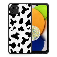Thumbnail for Θήκη Samsung A03 Cow Print από τη Smartfits με σχέδιο στο πίσω μέρος και μαύρο περίβλημα | Samsung A03 Cow Print case with colorful back and black bezels