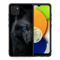 Thumbnail for Θήκη Samsung A03 Dark Wolf από τη Smartfits με σχέδιο στο πίσω μέρος και μαύρο περίβλημα | Samsung A03 Dark Wolf case with colorful back and black bezels