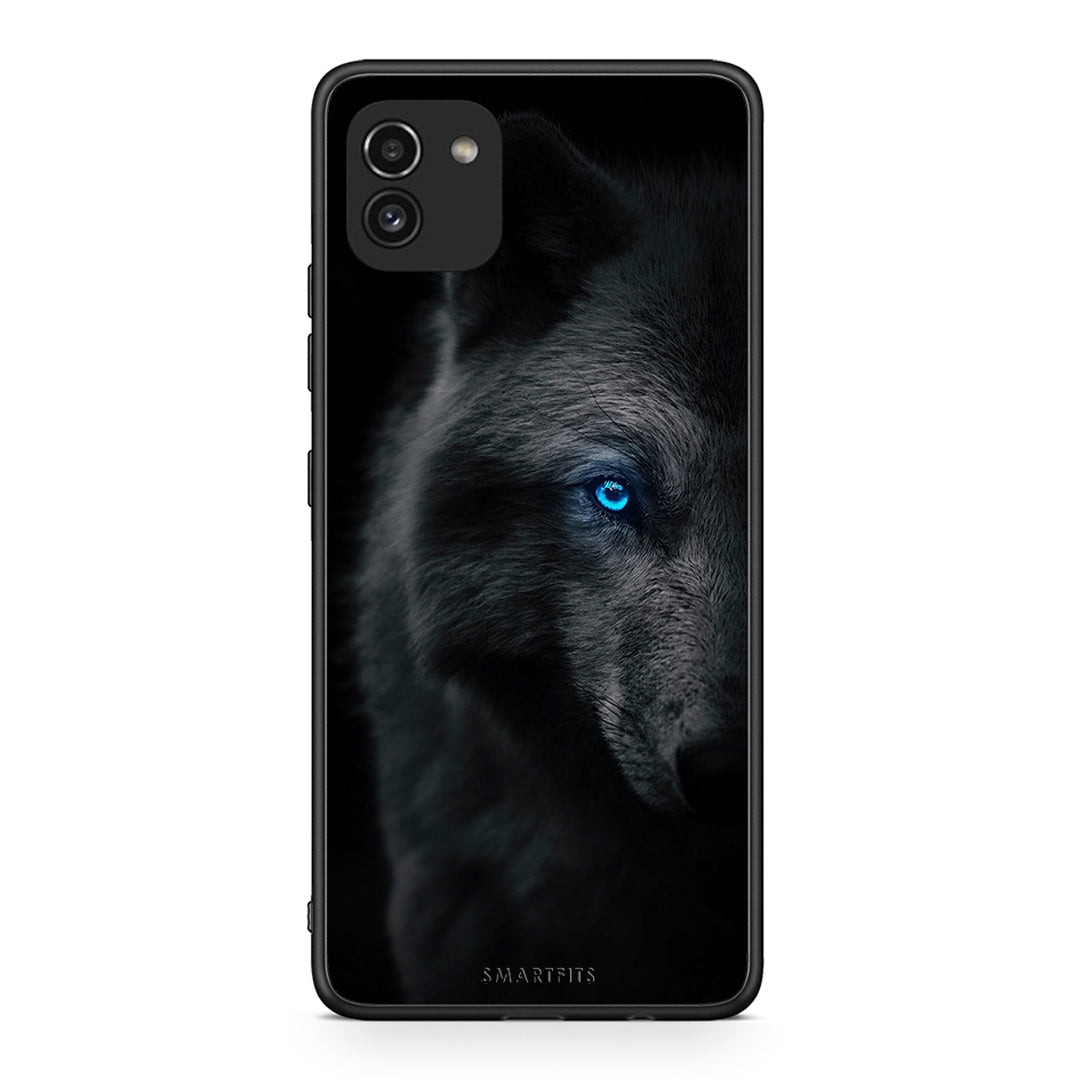 Samsung A03 Dark Wolf θήκη από τη Smartfits με σχέδιο στο πίσω μέρος και μαύρο περίβλημα | Smartphone case with colorful back and black bezels by Smartfits