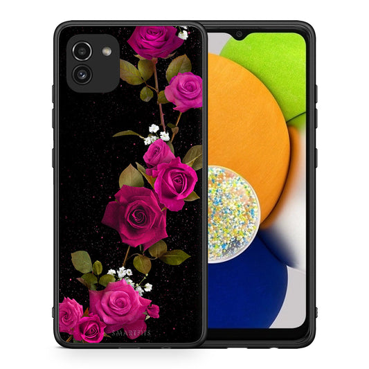 Θήκη Samsung A03 Red Roses Flower από τη Smartfits με σχέδιο στο πίσω μέρος και μαύρο περίβλημα | Samsung A03 Red Roses Flower case with colorful back and black bezels