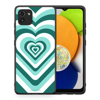 Thumbnail for Θήκη Samsung A03 Green Hearts από τη Smartfits με σχέδιο στο πίσω μέρος και μαύρο περίβλημα | Samsung A03 Green Hearts case with colorful back and black bezels