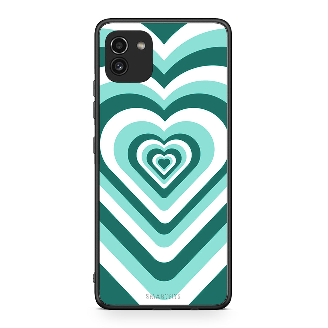 Samsung A03 Green Hearts θήκη από τη Smartfits με σχέδιο στο πίσω μέρος και μαύρο περίβλημα | Smartphone case with colorful back and black bezels by Smartfits